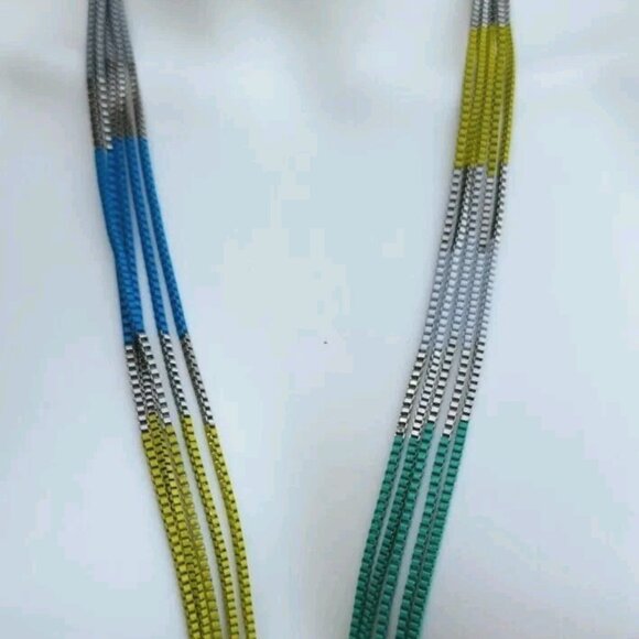 JESSICA SIMPSON Multicolor Colorblock Five Strand 27" Metal Box Chain Necklace - Picture 6 of 6